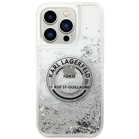 Etui Karl Lagerfeld KLHCP14XLCRSGRS na iPhone 14 Pro Max - srebrne Liquid Glitter RSG