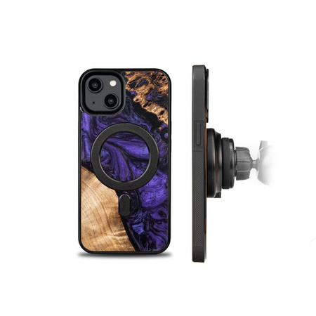 Etui z drewna i żywicy na iPhone 15 Plus MagSafe Bewood Unique Violet - fioletowo-czarne