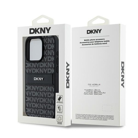 DKNY POKROWIEC HARDCASE DO IPHONE 15 PRO 6.1 LEATHER MONO STRIPE METAL LOGO