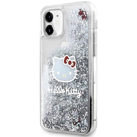 Etui Hello Kitty Liquid Glitter Charms Kitty Head na iPhone 11 / Xr - srebrne