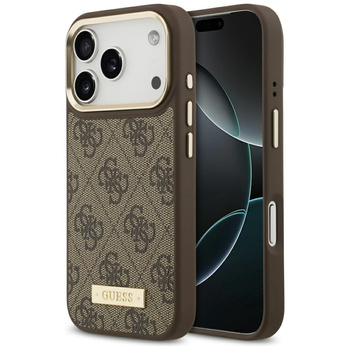 Etui Guess 4G Logo Plate MagSafe do      iPhone 17 Pro brązowy