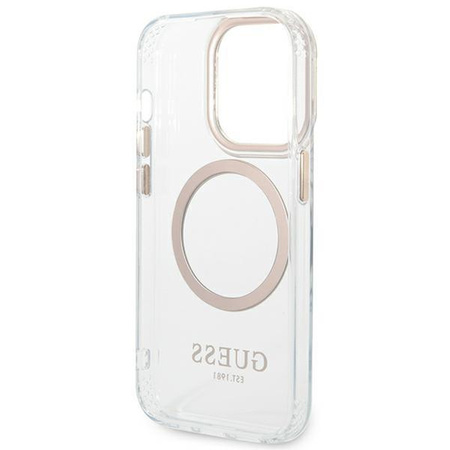 Guess GUHMP14XHTRMD iPhone 14 Pro Max 6,7" złoty/gold hard case Metal Outline Magsafe