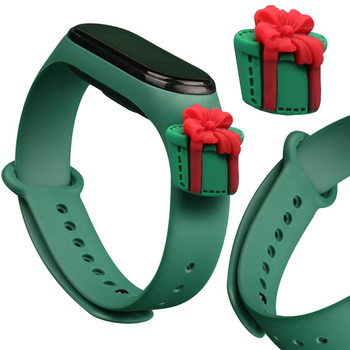 Strap Xmas opaska do Xiaomi Mi Band 6 / Mi Band 5 świąteczny silikonowy pasek bransoletka ciemnozielony (prezent)