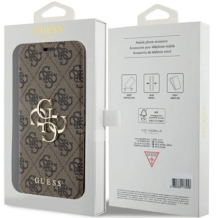Etui Guess 4G Metal Logo na iPhone 15 Pro - brązowe