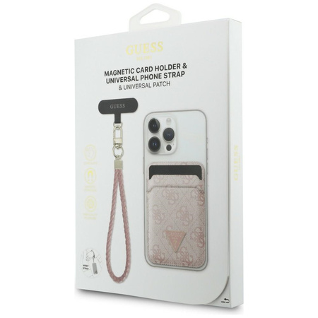 Zestaw portfel + hand strap Guess triangle MagSafe różowy