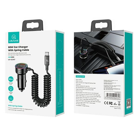USAMS ŁADOWARKA SAMOCHODOWA 2XUSB-C 1XUSB-A C33 60W DO TELEFONÓW DO