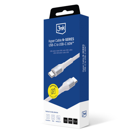 Accessories - 3mk Hyper Cable N-SERIES C to C 1m PD 3.0 QC 3.0 20V/3A 60W White