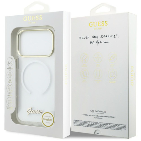 Etui Guess IML Gradient Script Metal MagSafe do iPhone 17 Pro biały