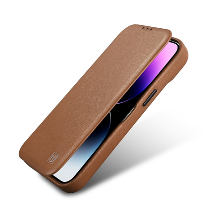 iCarer CE Premium Leather Folio Case skórzane etui iPhone 14 Plus z klapką magnetyczne MagSafe brązowy (WMI14220715-BN)