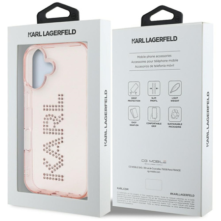 KARL LAGERFELD ETUI IML RHINESTONES LOGO DO IPHONE 16 Z EFEKTOWNYM DESIGNEM