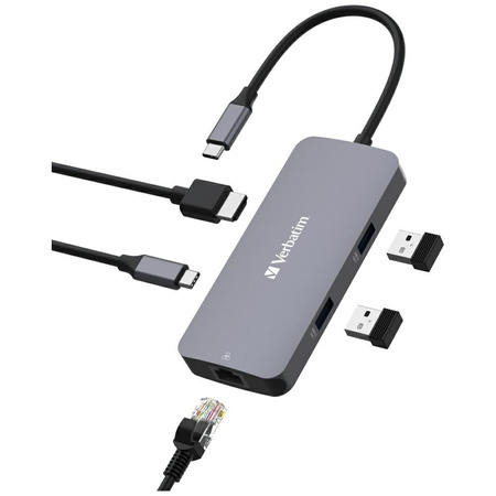 Verbatim Adapter Hub USB-C - HDMI/USB-C  /Eternet/2xUSB-A 3.0 aluminiowy/aluminum 32150