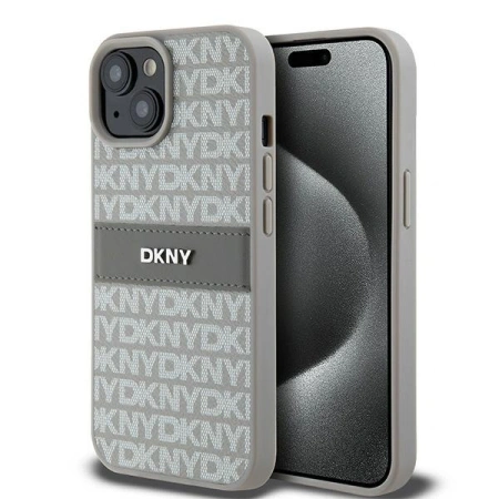DKNY CASE DO IPHONE 15 PLUS 14 PLUS Z LOGO MONO STRIPE I METALOWYM AKCENTEM