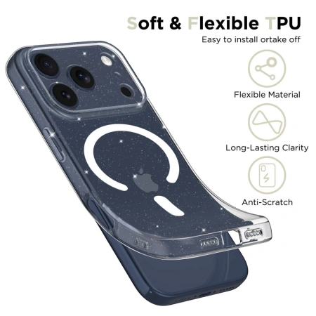 Etui Tech-Protect FlexAir MagSafe na iPhone 17 Pro - przezroczysto-brokatowe