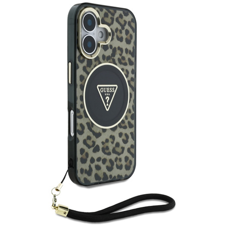 GUESS ETUI CASE POKROWIEC LEOPARD TRIANGLE CORD STRAP DO IPHONE 16
