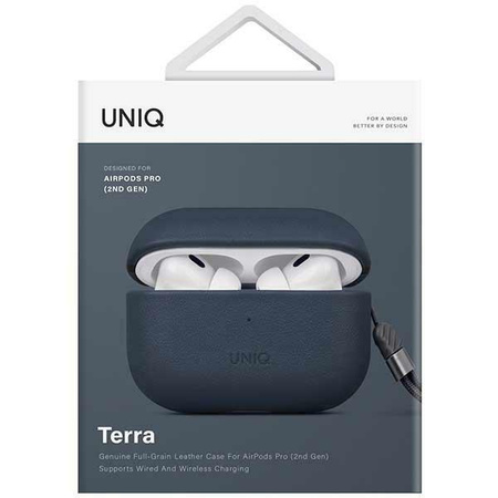 Etui Uniq Terra na AirPods Pro 2 gen. Genuine Leather niebieski/space blue
