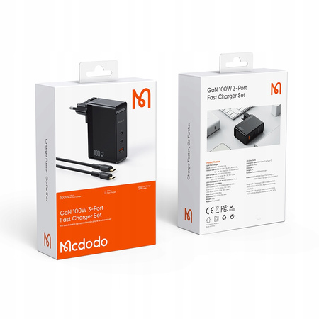 £adowarka do telefonu, do laptopa, GAN, Szybka, USB-C PD, USB-A, QC, 100W, Uniwersalna, Mcdodo