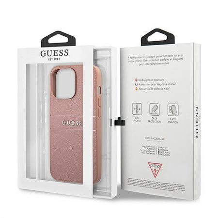 Etui Guess GUHCP13XPSASBPI na iPhone 13 Pro Max - różowe Saffiano Stripe