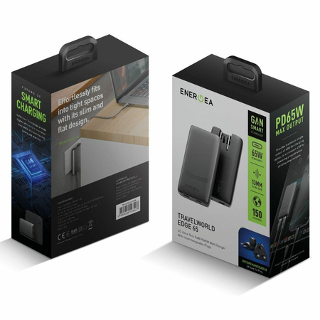 Ładowarka sieciowa Energea TravelWorld Edge 65W 2xUSB-C PD/PPS/QC3.0 (US/UK/EU) grafitowy
