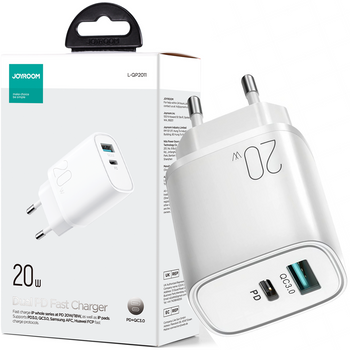 Joyroom szybka ładowarka sieciowa USB-A QC3.0 / USB-C PD biała (L-QP2011)