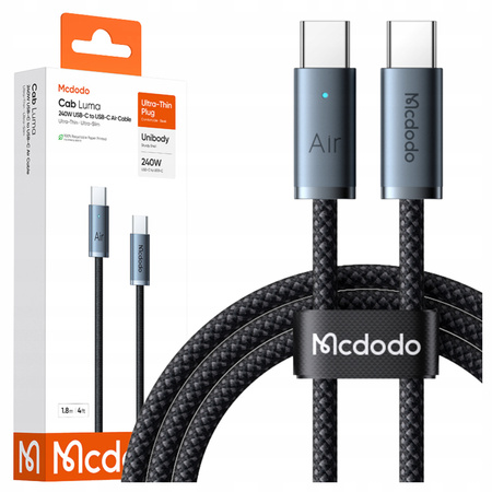 MCDODO KABEL USB-C USB-C SZYBKIE ŁADOWANIE USB TYP C 240W 2M LED CZARNY