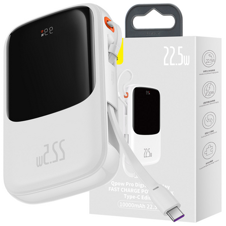 Baseus Qpow powerbank 10000mAh wbudowany kabel USB Typu C 22.5W Quick Charge SCP AFC FCP biały (PPQD020102)