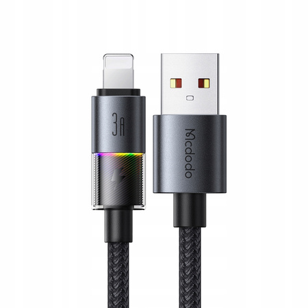MCDODO KABEL USB SZYBKIE ŁADOWANIE DO IPHONE LIGHTNING 3A 36W 1M LED CZARNY