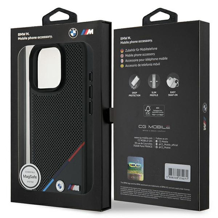 BMW BMHMP16L23PUPDK iPhone 16 Pro 6.3 czarny/black hardcase M Perforated Tricolor Line MagSafe