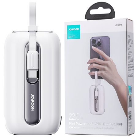 Joyroom powerbank 10000mAh Colorful Series 22.5W z 2 wbudowanymi kablami USB C i Lightning biały (JR-L012)