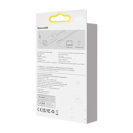 BASEUS ADAPTER PRZEJŚCIÓWKA USB-C DO RJ45 DO PC MACBOOKA TELEFONÓW 1000MBPS