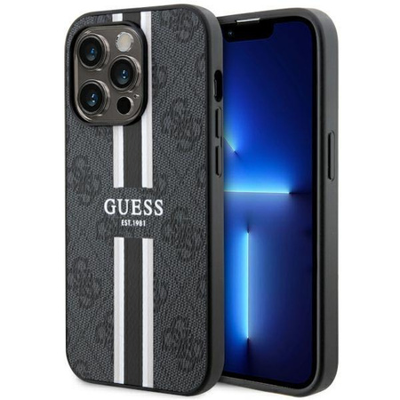 Etui Guess GUHMP14LP4RPSK na iPhone 14 Pro - czarne 4G Printed Stripes MagSafe