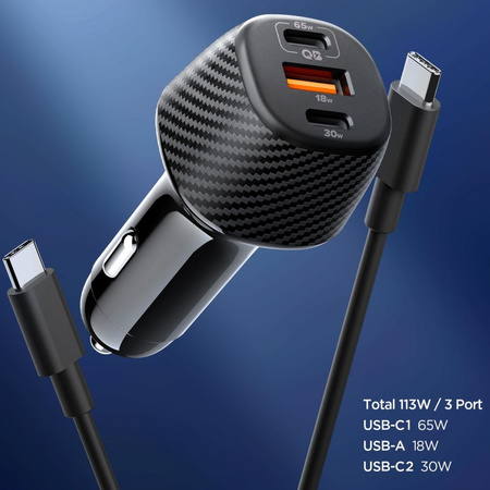 SPIGEN ESSENTIAL EV1133 3-PORT CAR CHARGER 113W BLACK