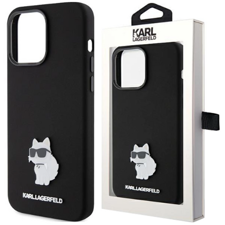 Etui Karl Lagerfeld Silicone Choupette Metal Pin na iPhone 15 Pro Max - czarne