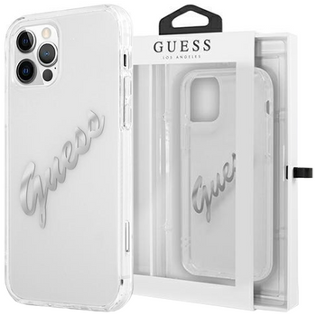 Guess GUHCP12MKTRSVSI iPhone 12/12 Pro 6,1" Transparent hardcase Vintage Script Silver