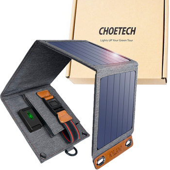 Choetech rozkładana podróżna ładowarka solarna słoneczna fotowoltaiczna 14W z USB 5V / 2,4A panel słoneczny szary (SC004)