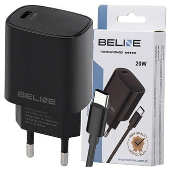 BELINE ŁADOWARKA SIECIOWA 1X USB-C 20W + KABEL USB-C DO TELEFONÓW Z USB-C