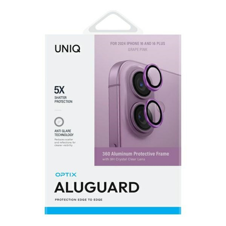 UNIQ SZKŁO ALUMINIUM DO IPHONE 16 6.1 16 PLUS 6.7 Z APLIKATOREM NA OBIEKTYW