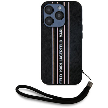 KARL LAGERFELD ETUI DO IPHONE 15 PRO SAFFIANO Z DROBNYM WZOREM STRIPES CORD