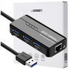 Adapter sieciowy Ugreen 20265 USB-A / RJ45 1000 Mbps HUB 3x USB 3.0 - czarny