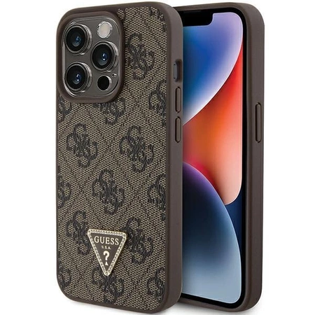 Etui Guess Leather 4G Triangle Strass do iPhone 15 Pro Max - brązowe