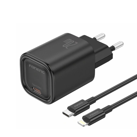 FONENG ładowarka sieciowa EU69 PD 20W 1xUSB-C + kabel USB-C - Lightning Czarny
