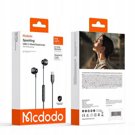 MCDODO SŁUCHAWKI PRZEWODOWE DO TELEFONU Z MIKROFONEM DOUSZNE USB-C DAC RGB