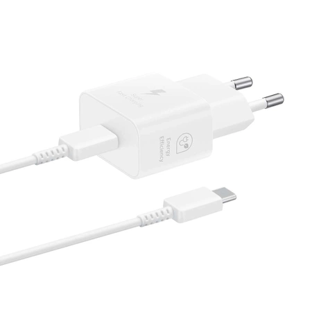 Ładowarka sieciowa GaN Samsung EP-T2510XWEGEU 25W SFC z kablem USB-C - biała