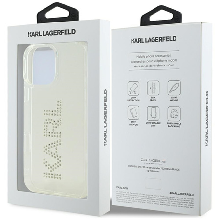 KARL LAGERFELD ETUI CASE DO IPHONE 16 PRO PRZEZROCZYSTE Z LOGO I STRASZKAMI