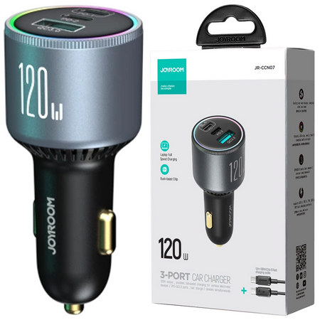 Ładowarka samochodowa Joyroom JR-CCN07 120W 2xUSB-C USB-A + kabel USB-C 100W - ciemnoszara