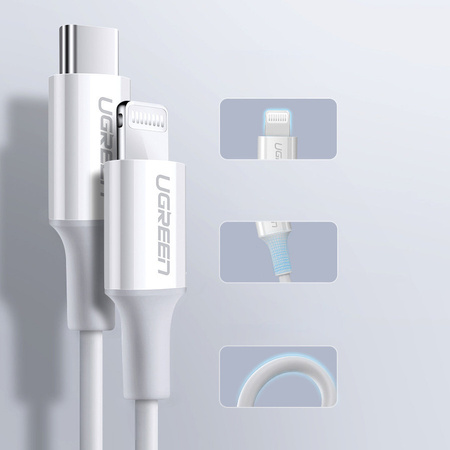 Ugreen kabel przewód MFi USB Typ C - Lightning 3A 0.5 m biały (US171)