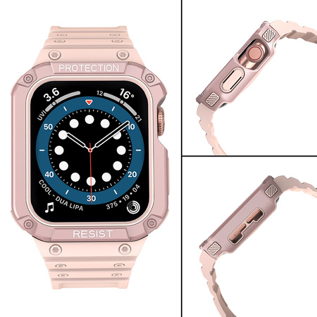 Protect Strap Band opaska z etui do Apple Watch 7 / 6 / 5 / 4 / 3 / 2 / SE (45 / 44 / 42mm) obudowa pancerny pokrowiec na zegarek różowy