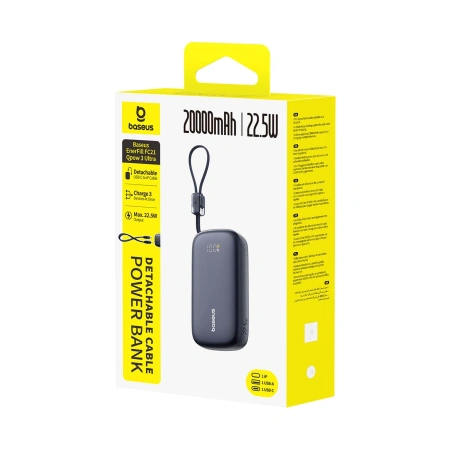 Powerbank Baseus EnerFill FC21 Qpow 3 Ultra 20000mAh 22.5W z wyświetlaczem z dołączonym kablem - czarny