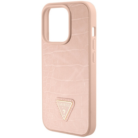 GUESS ETUI HARDCASE DO IPHONE 15 PRO 6.1 CROCO TRIANGLE METAL LOGO RÓŻOWE