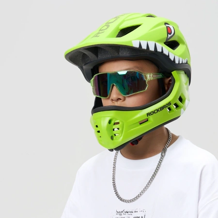 Kask rowerowy Rockbros TT-32004 Shark dziecięcy z odpinaną szczęką rozmiar M (54-58) - zielony