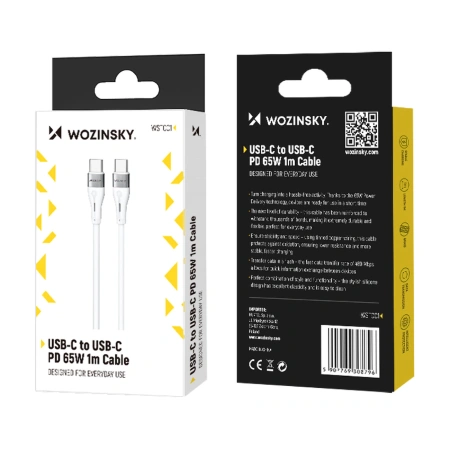 WOZINSKY KABEL USB-C USB-C PD 65W DO LAPTOP TELEFON 1M SZYBKIE ŁADOWANIE